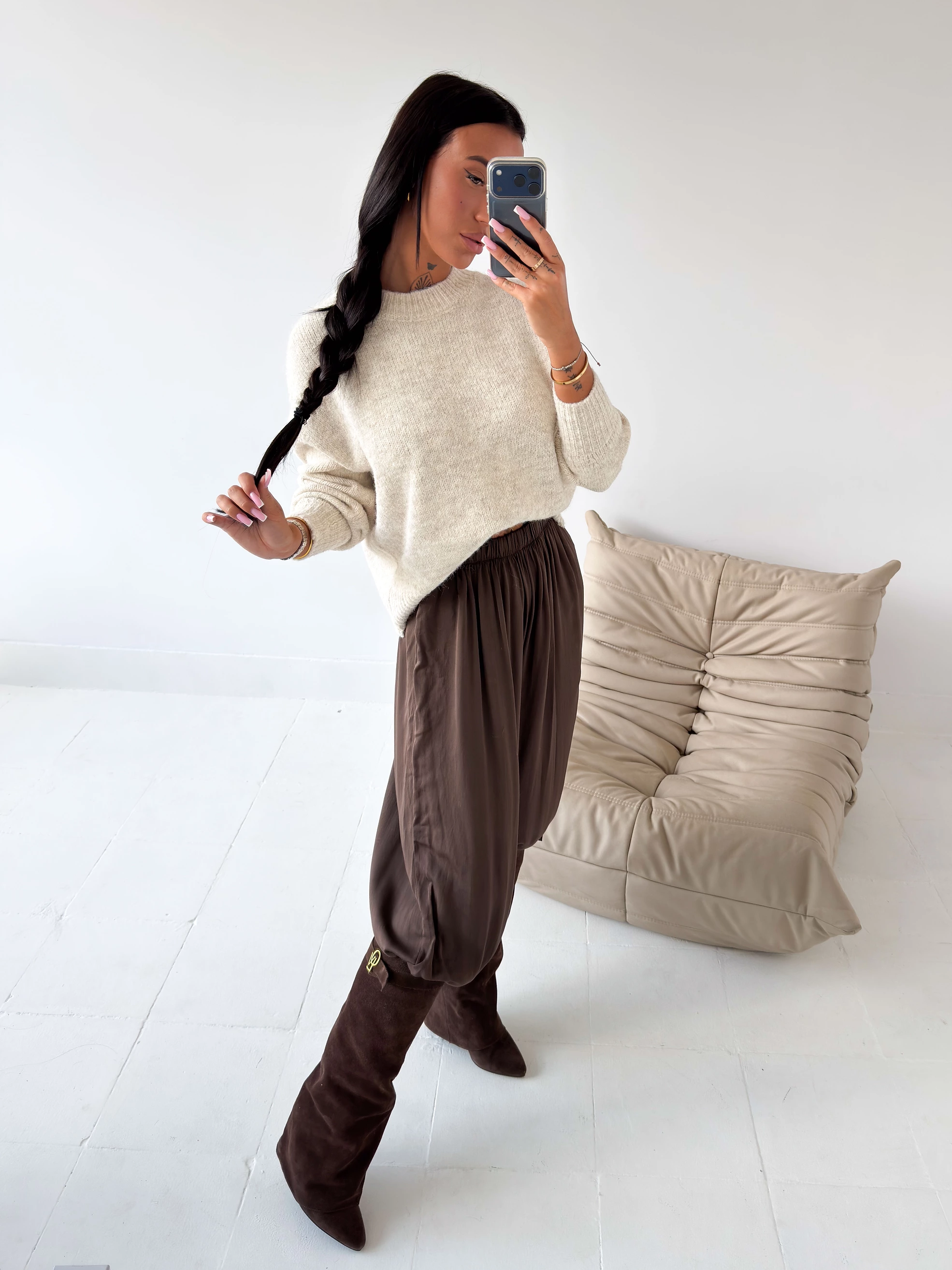 Damenpullover mit kontrastierendem OLAVOGA FONSI-Logo – Beige