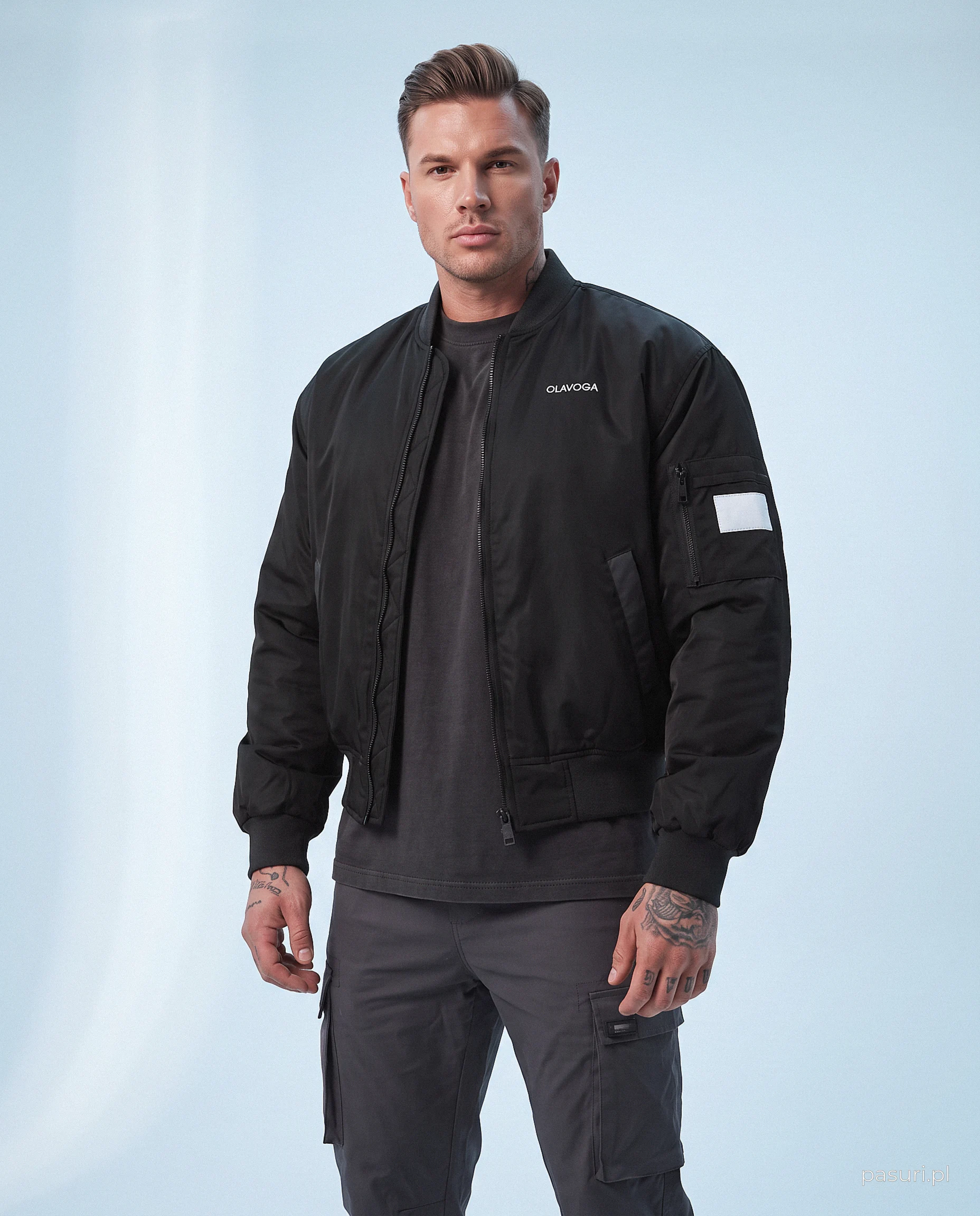 Kurtka męska bomber OLAVOGA Men WOOLY MEN 2.0 - Czarny