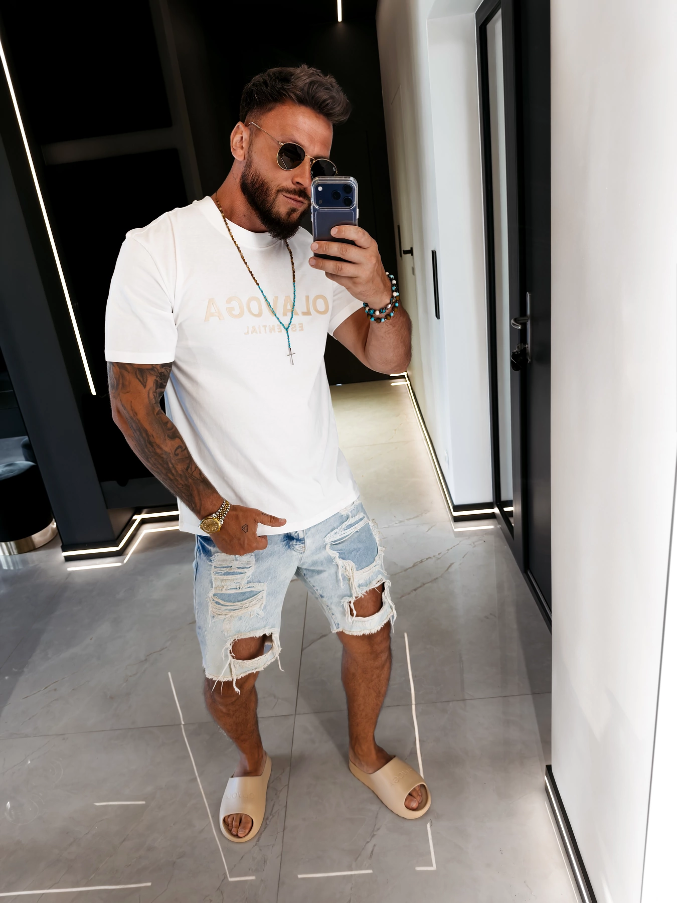 OLAVOGA Men BOHO slim T-shirt - Écru