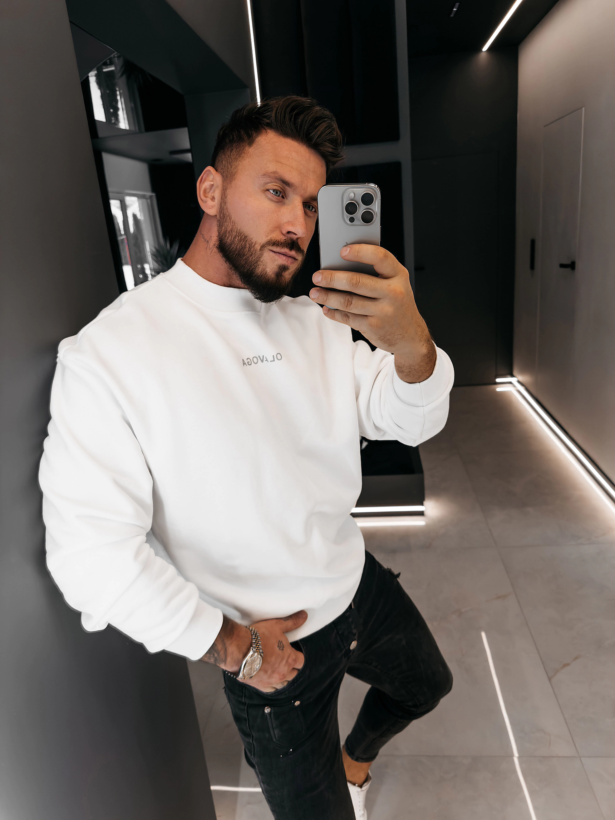 OLAVOGA Männer FLASH Kragen Sweatshirt - Ecru