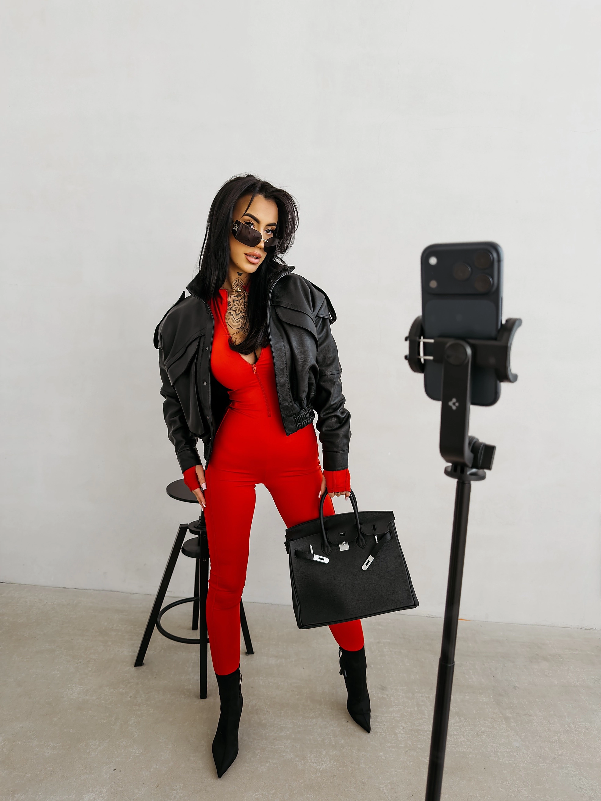 OLAVOGA NATIA Damen-Overall mit Leopardenmuster - Rot