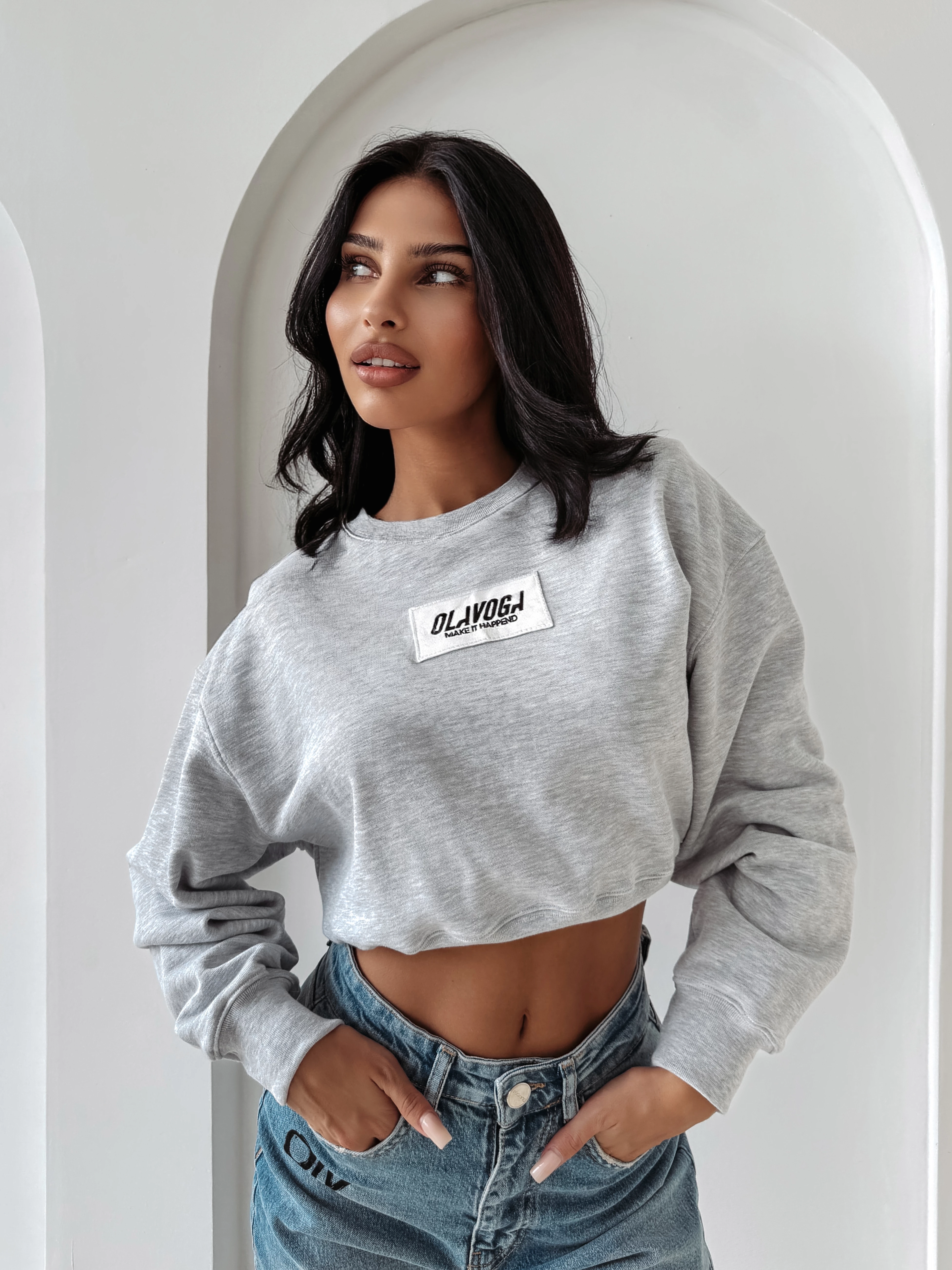 Bluza damska crop OLAVOGA CINNAMON HAZE - Szary