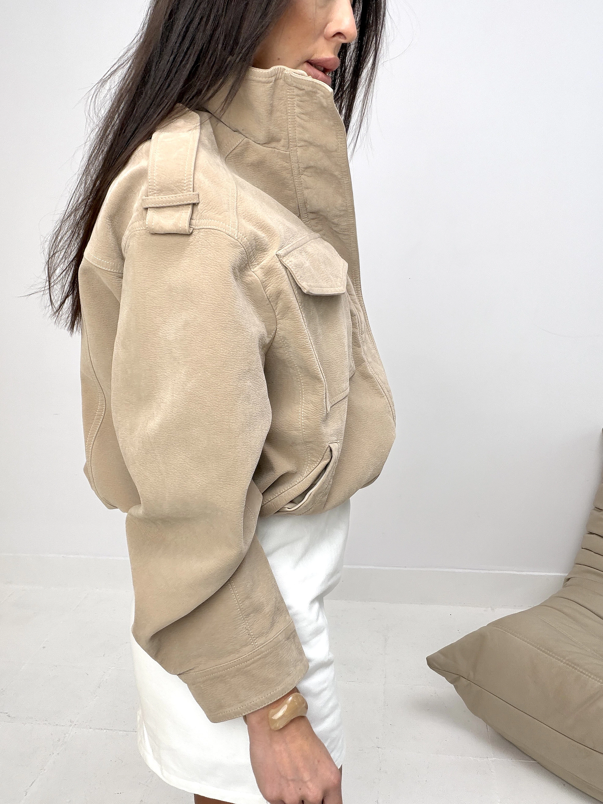Damenjacke in Veloursleder-Optik OLAVOGA RYZEN - Beige