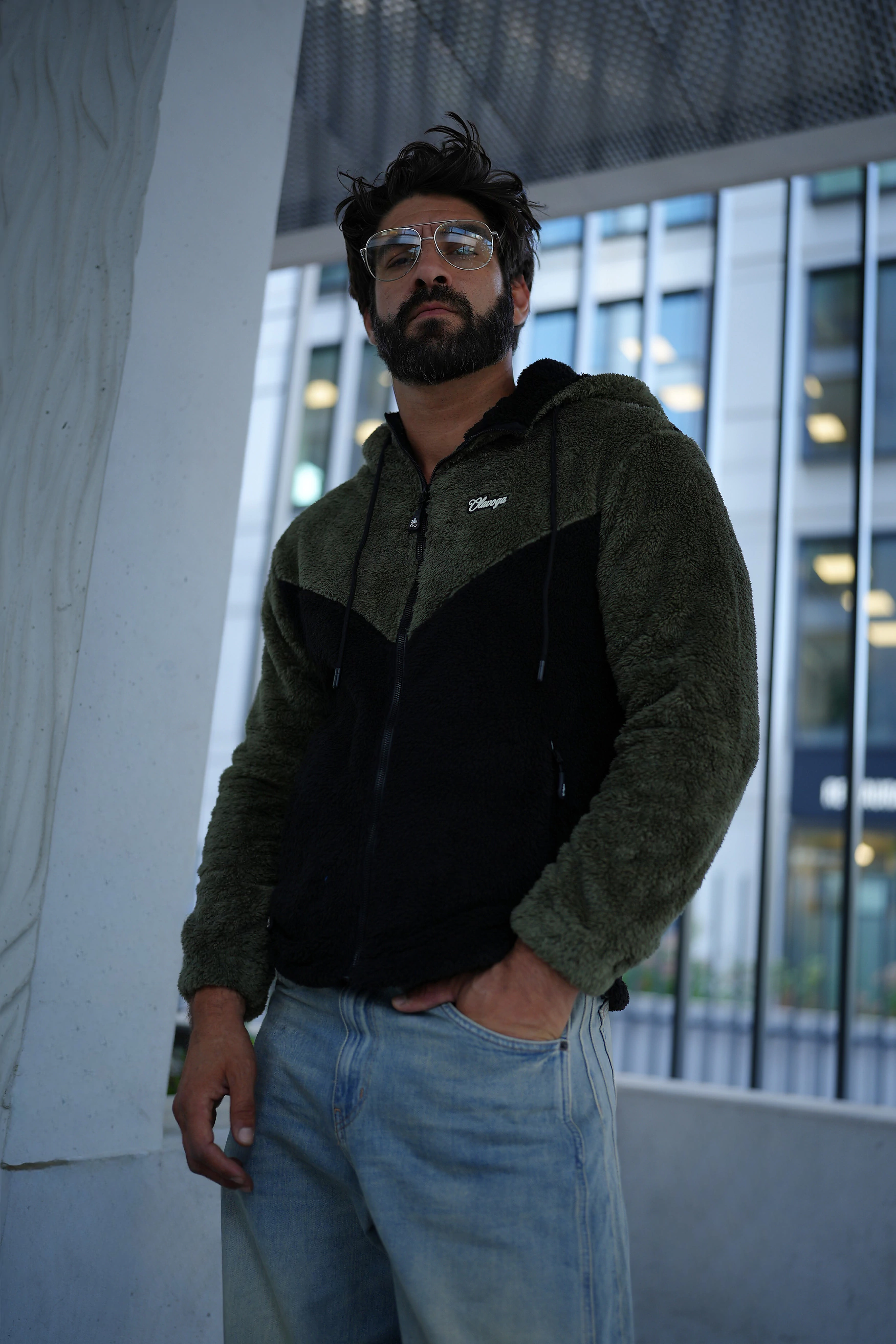 Bluza męska sherpa OLAVOGA RUKAST - Czarny i Khaki