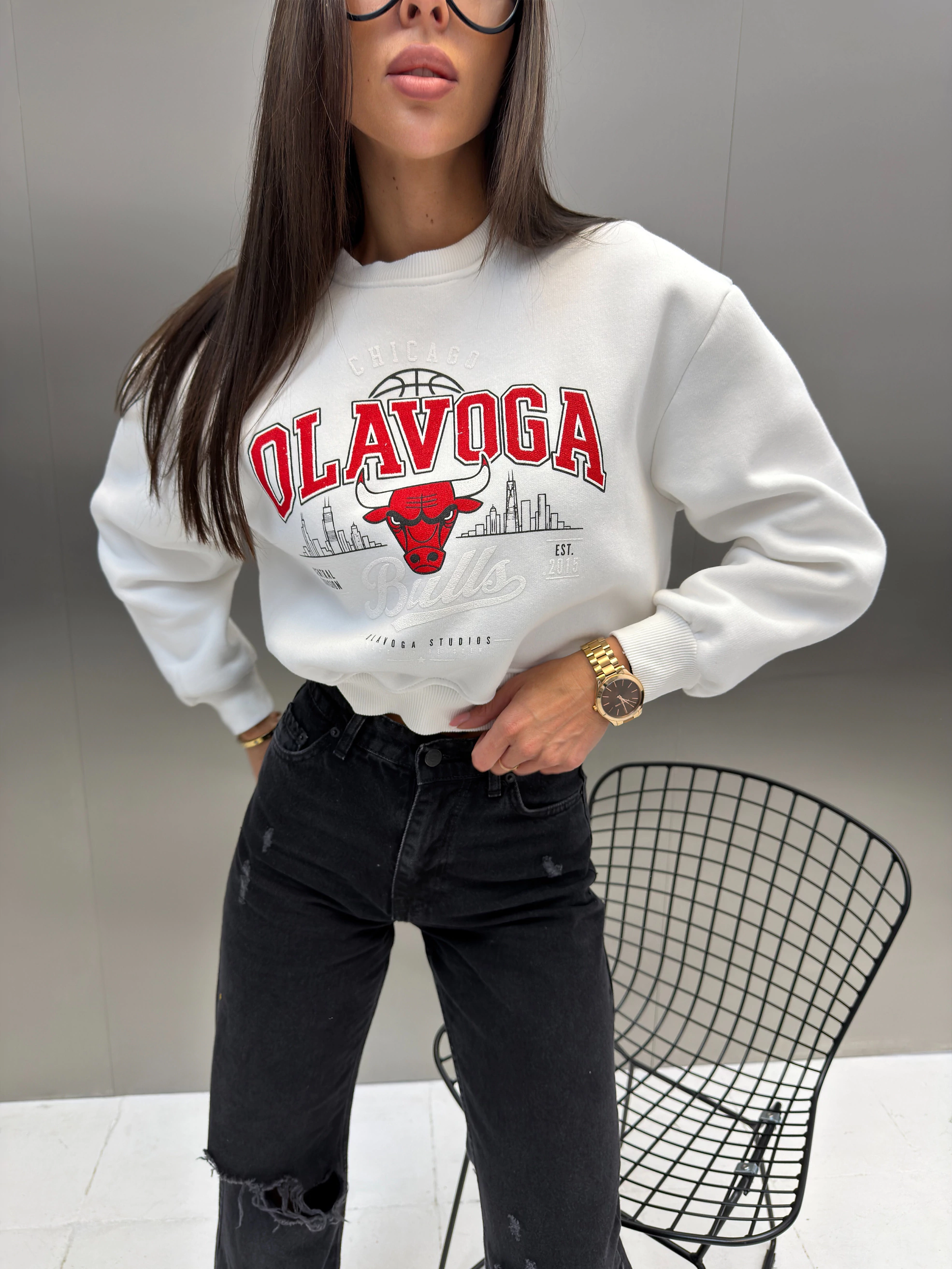 Bluza damska chicago bulls OLAVOGA FLANO - Ecru