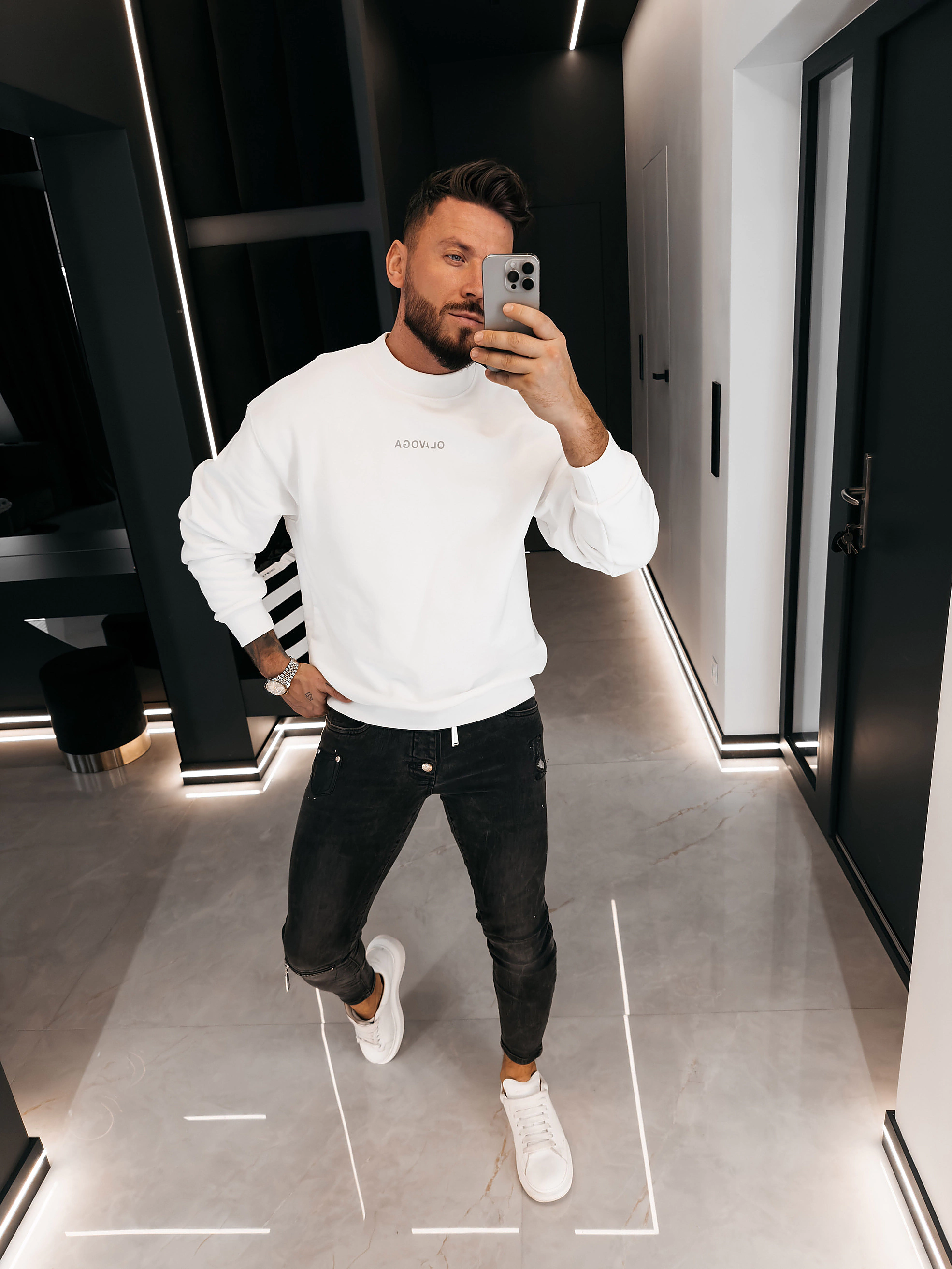 OLAVOGA Männer FLASH Kragen Sweatshirt - Ecru
