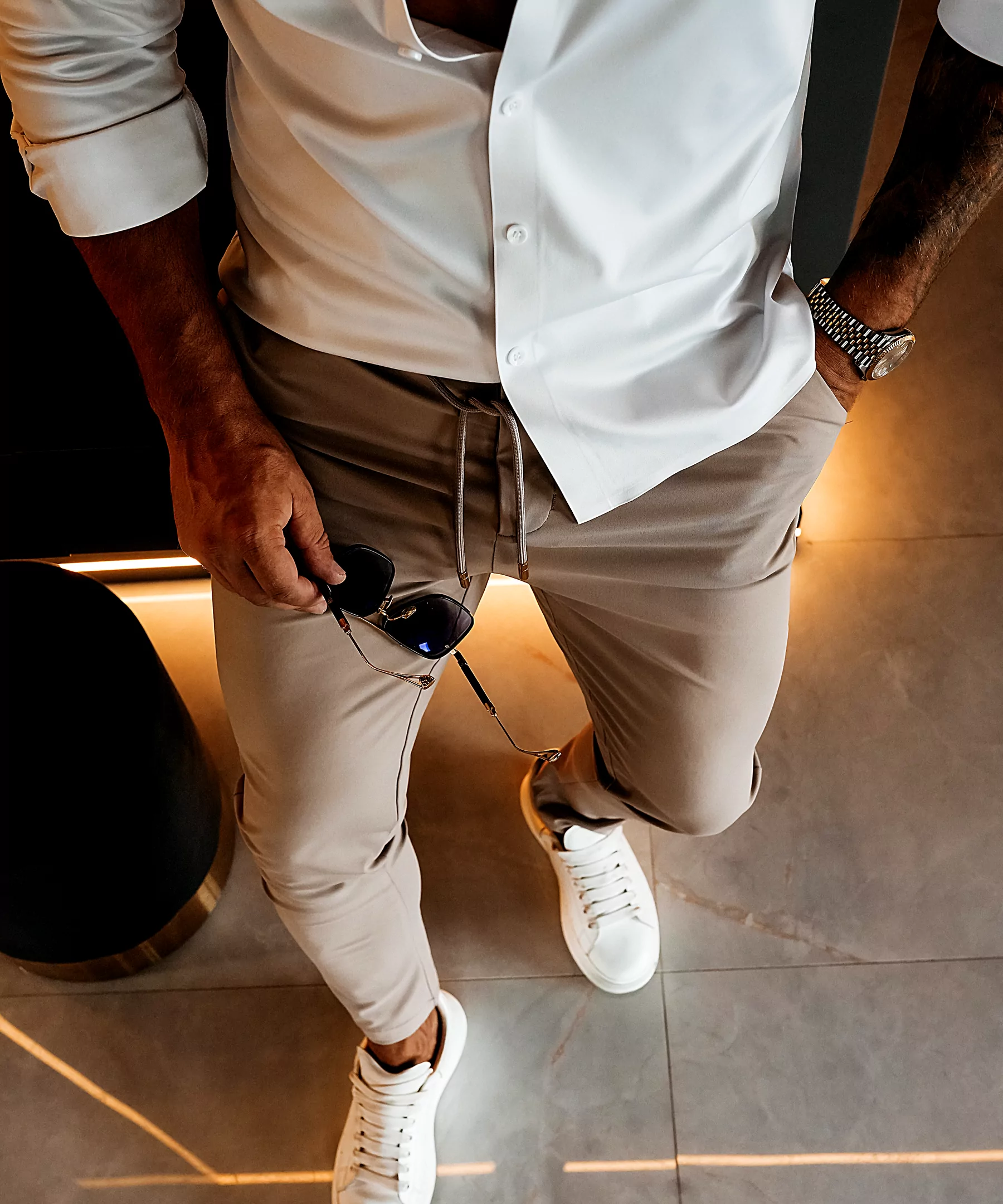 Spodnie męskie casual OLAVOGA Men FYNK - Beżowy
