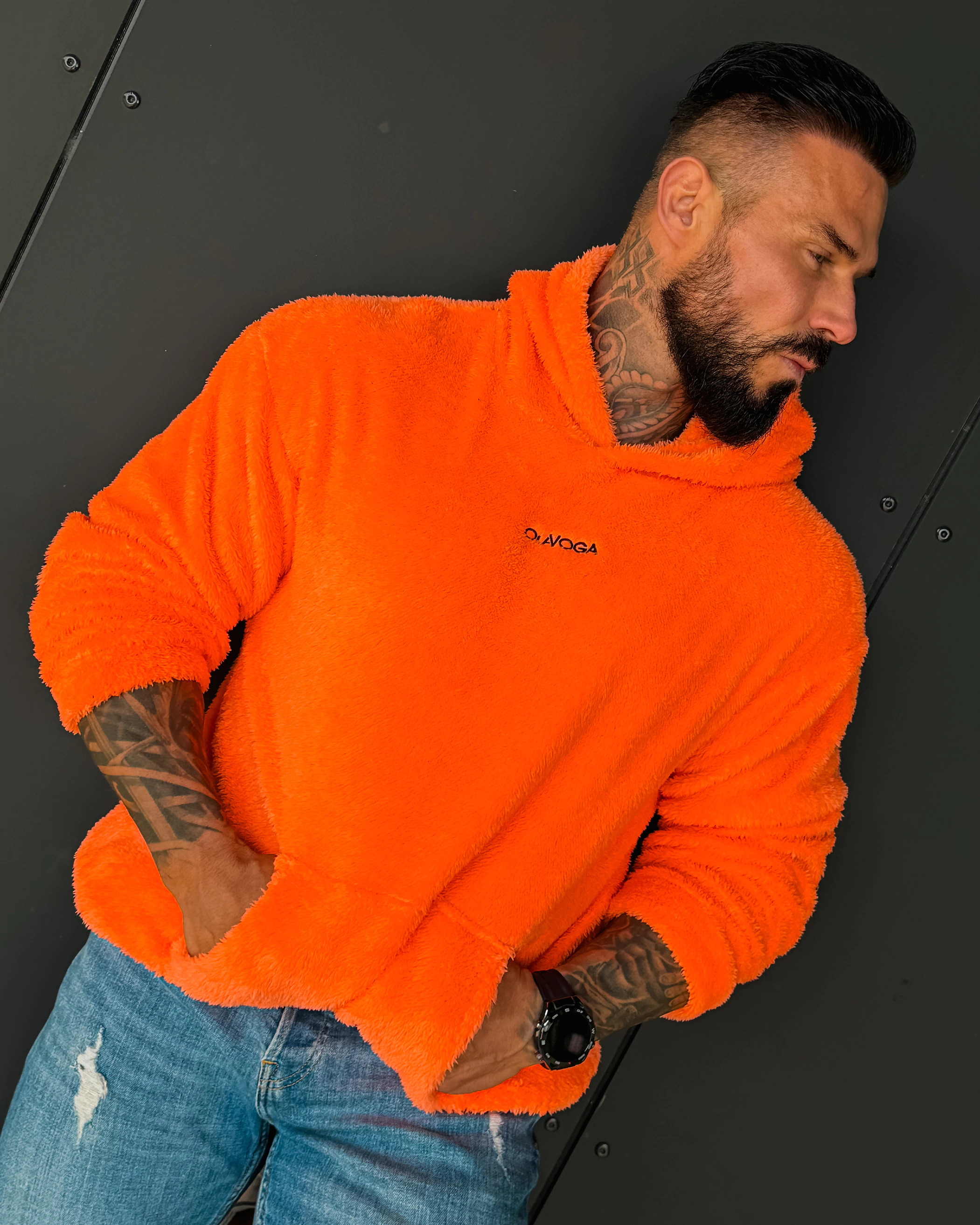 OLAVOGA Men FIDO MEN Sherpa Hooded Sweatshirt – Orange