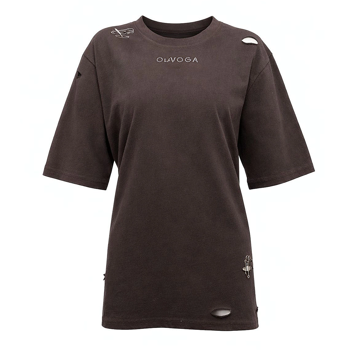 T-shirt damski oversize OLAVOGA ZOANCE - Brąz