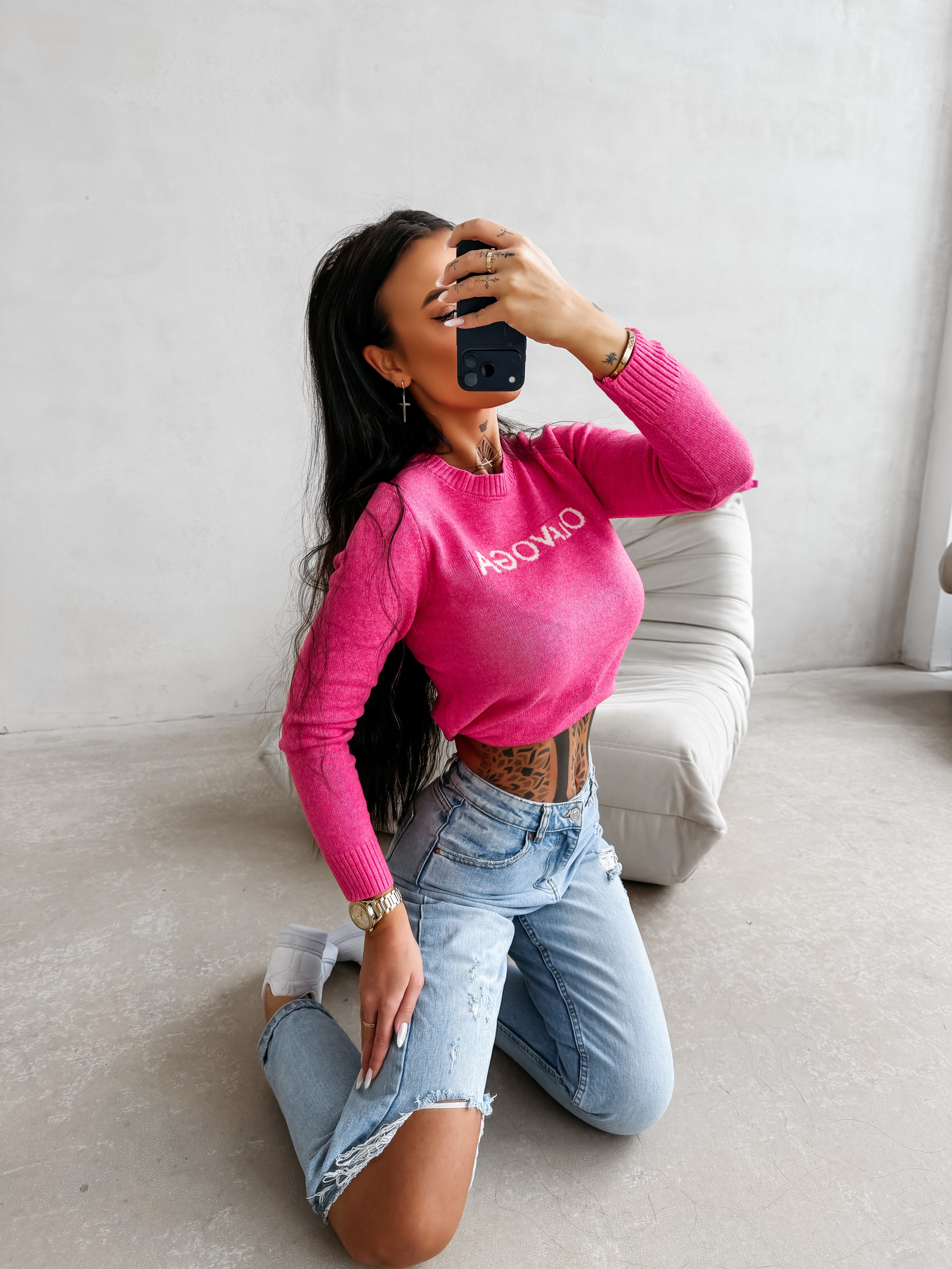 Sweter damski casual OLAVOGA ZAIO - Amarant