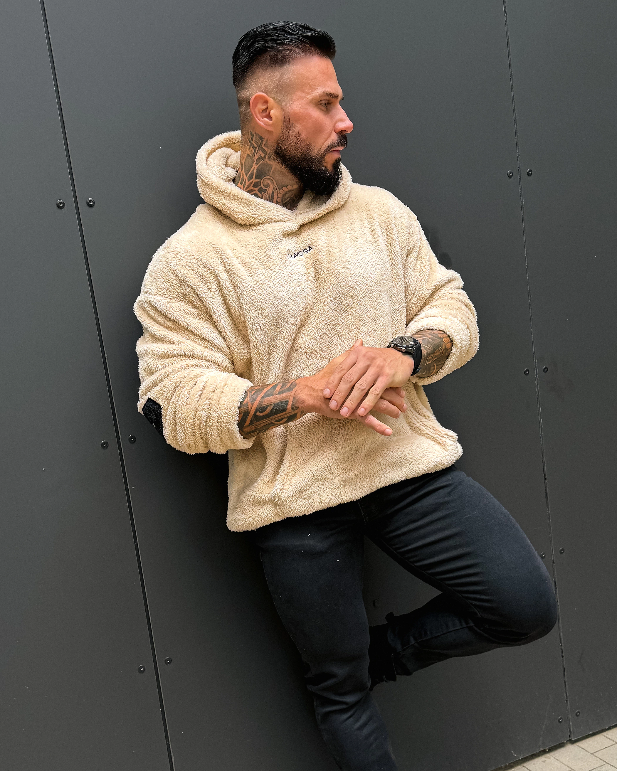 OLAVOGA Men FIDO MEN Herren-Kapuzenpullover aus Sherpa – Beige