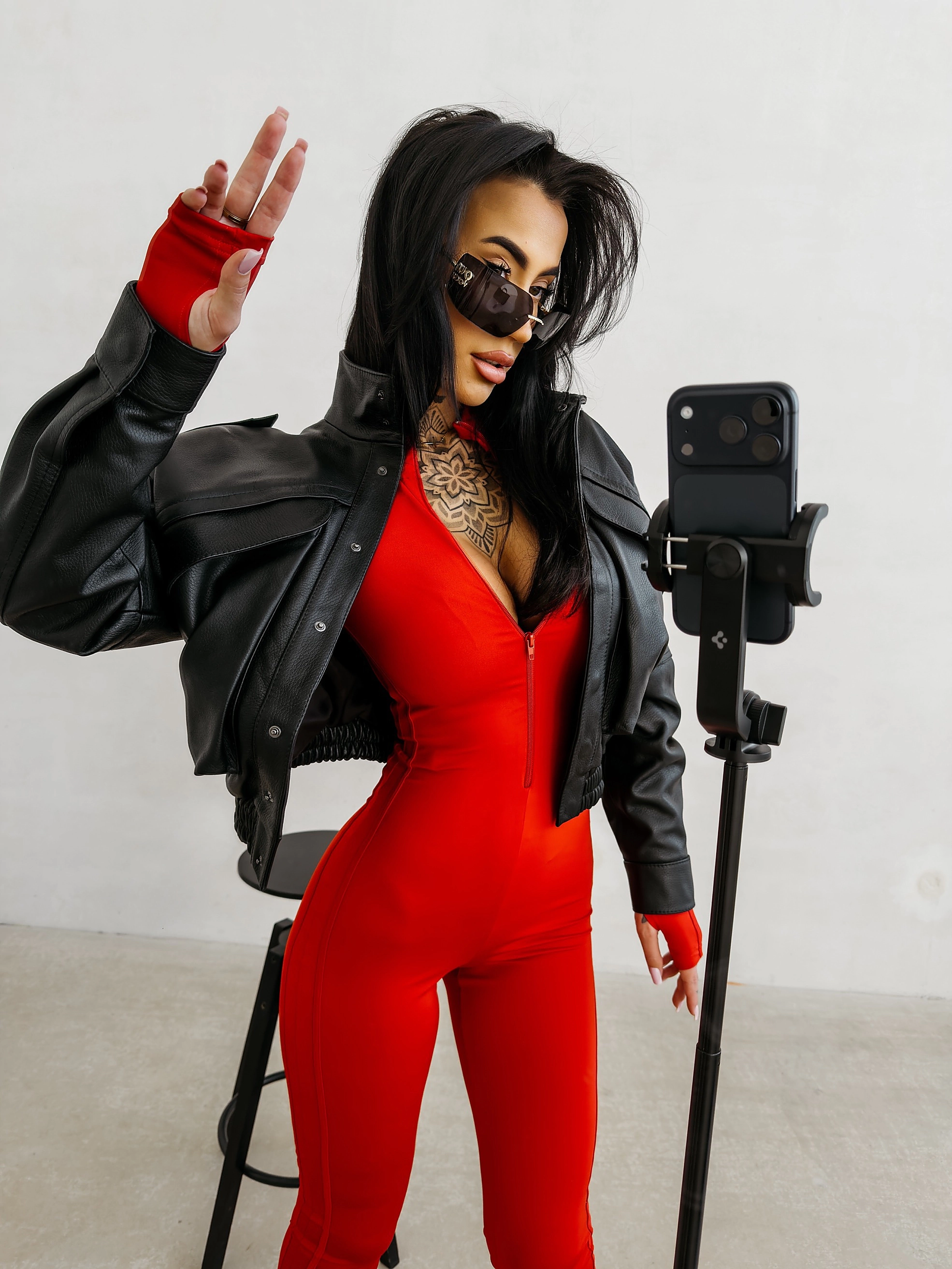 OLAVOGA NATIA Damen-Overall mit Leopardenmuster - Rot