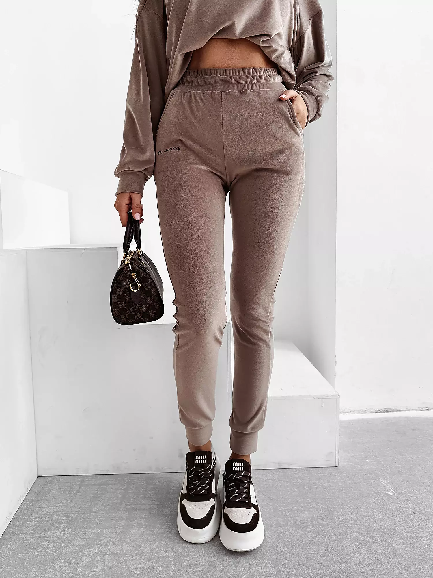 Ladies' velour set OLAVOGA VELVET ASH - Latte