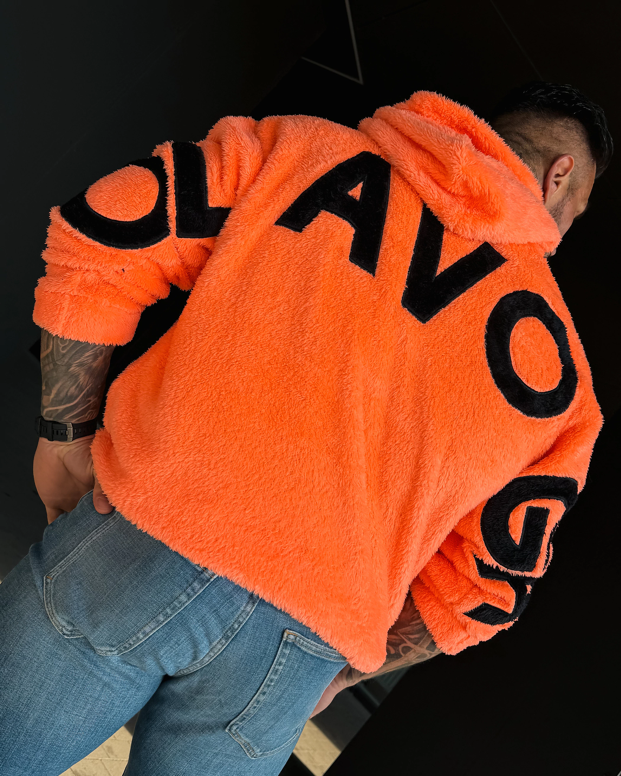 OLAVOGA Men FIDO MEN Herren-Kapuzenpullover aus Sherpa – Orange